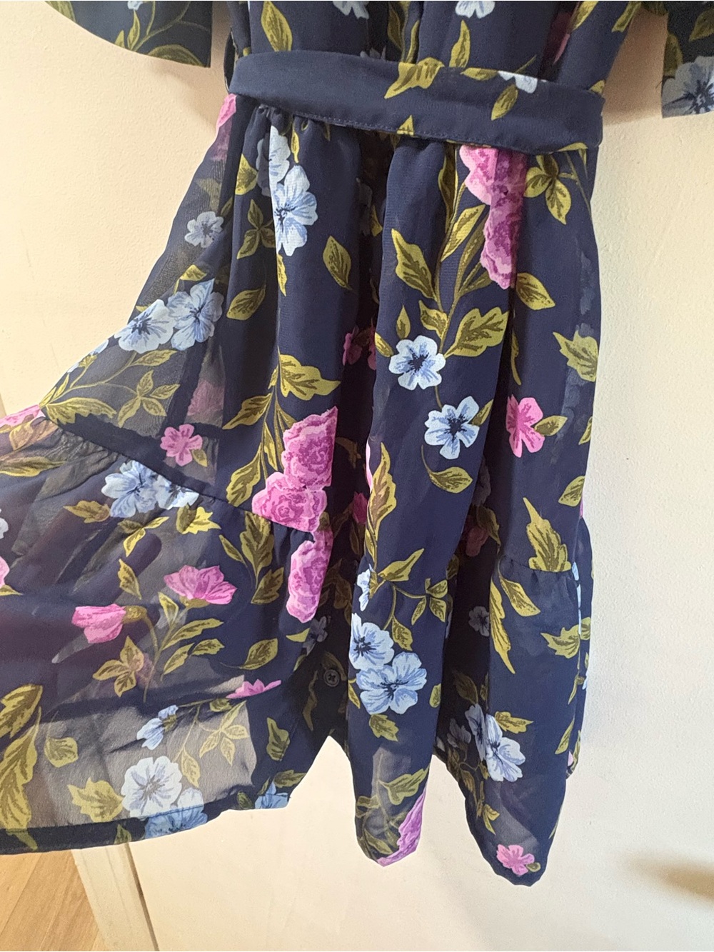 Zac Posen Navy Floral Midi Dress with Pink and Light Blue Blooms - Picture 4 of 8